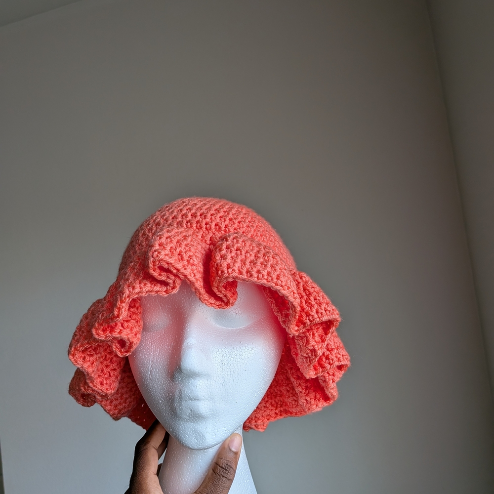 Vibrant Coral Crochet Hat